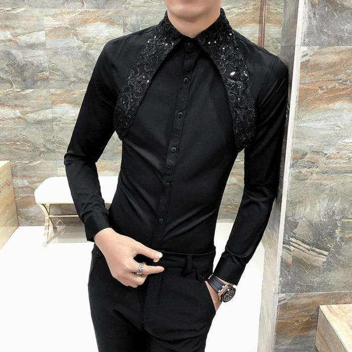 Black satin mens dress shirt