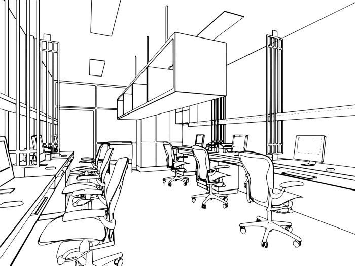 Sketsa desain interior kantor