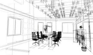 Sketsa desain interior kantor