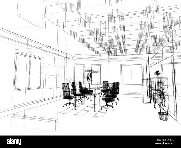 Sketsa desain interior kantor